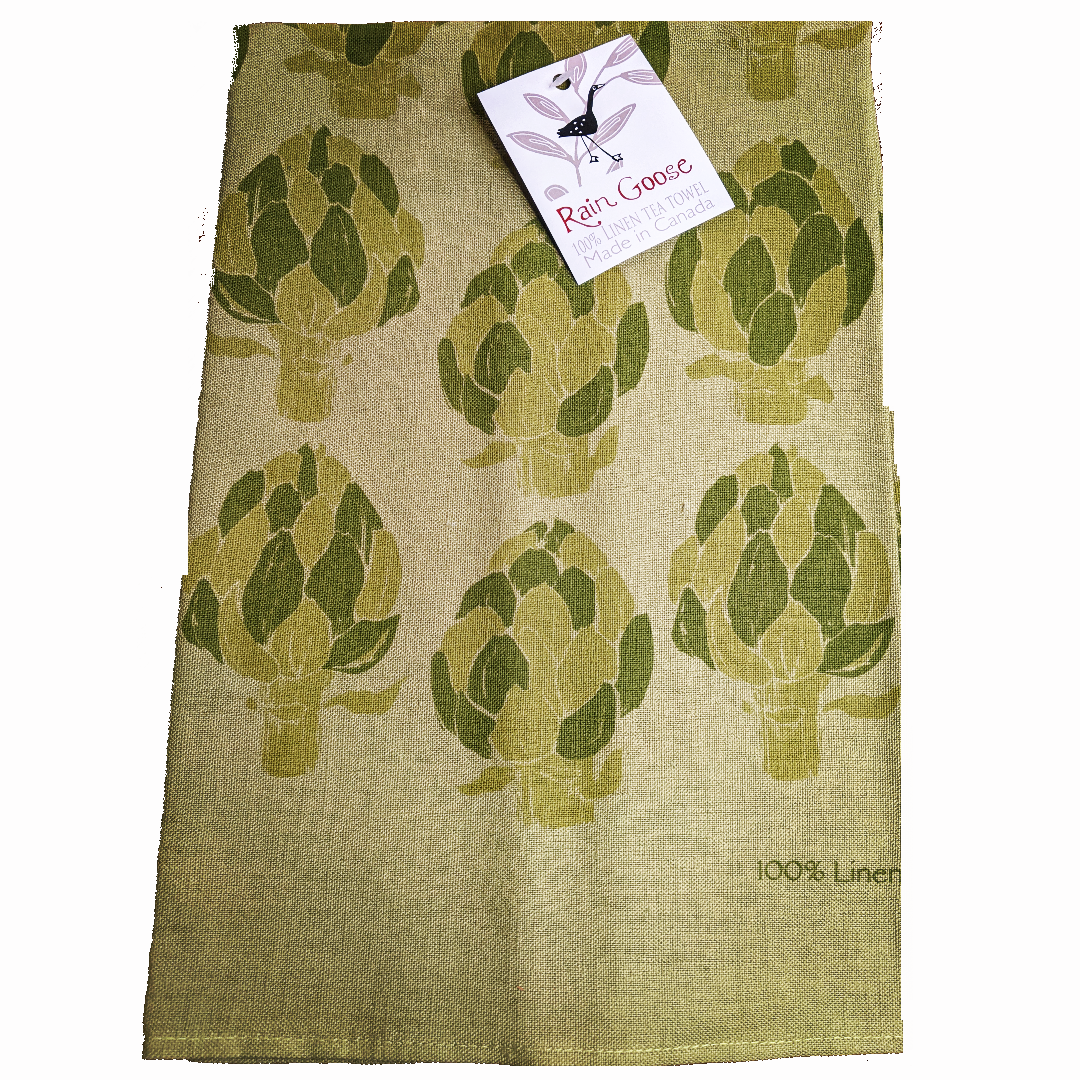 Green Artichoke Linen Tea Towel