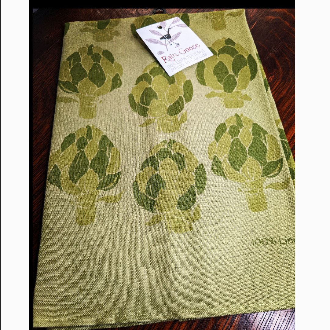 Green Artichoke Linen Tea Towel