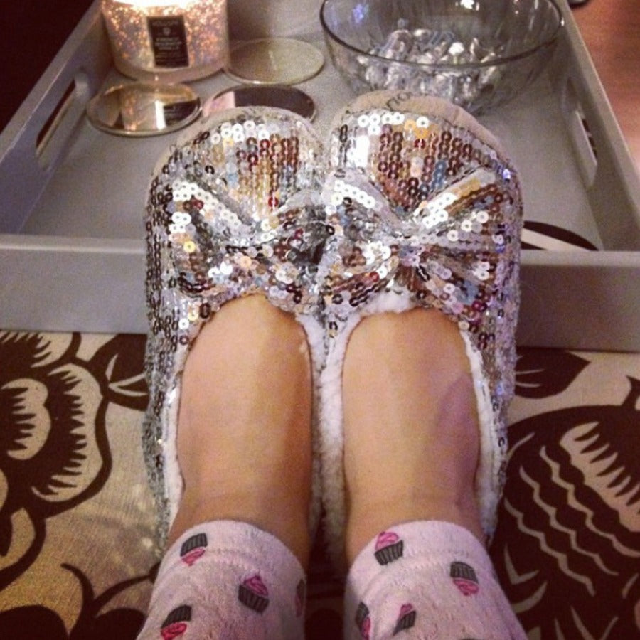 Kids Silver Bling Snoozies Slippers