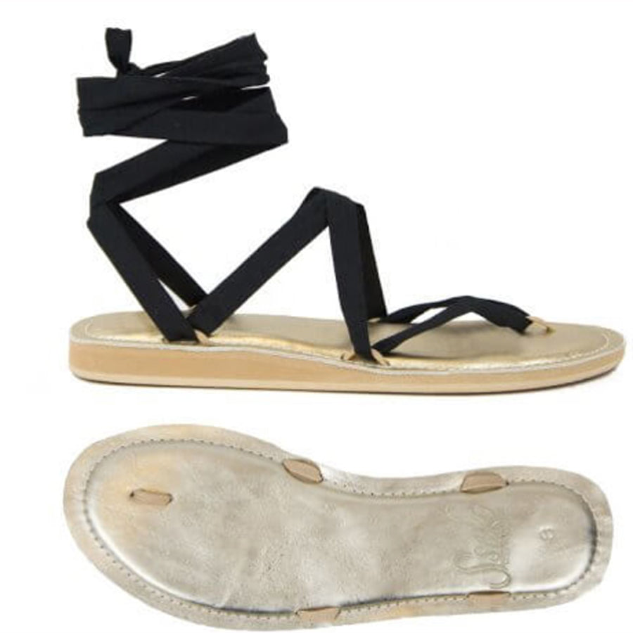 Sseko Gold Leather Stitched Ribbon Sandals