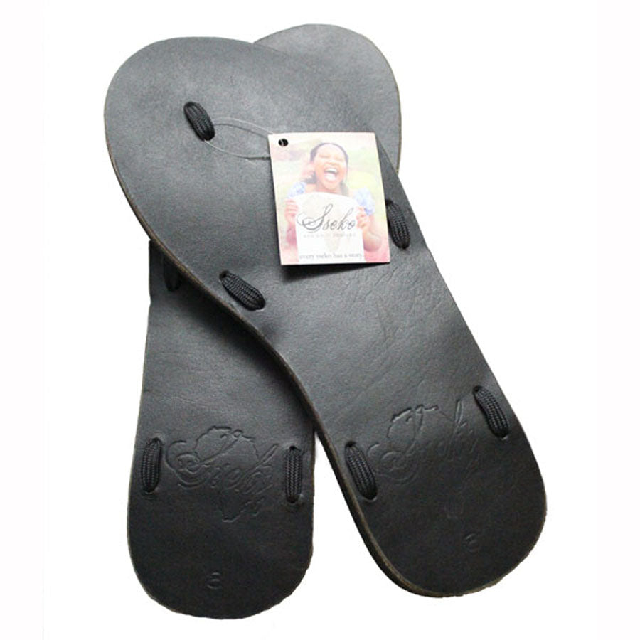 Sseko Black Leather Ribbon Sandals