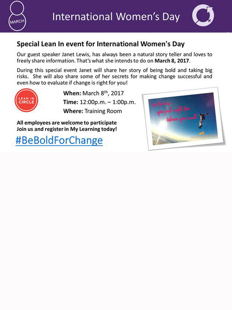 INTERNATIONAL WOMEN'S DAY<br>MARCH. 2017