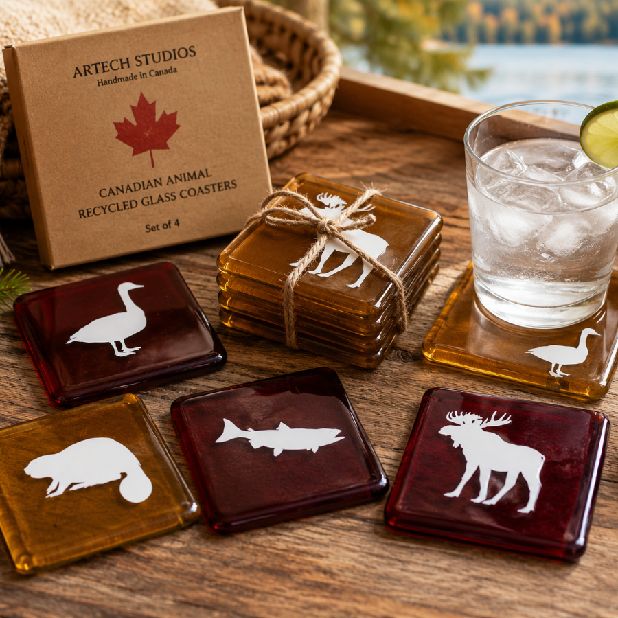 Canadian Animal Recycled Glass Coasters