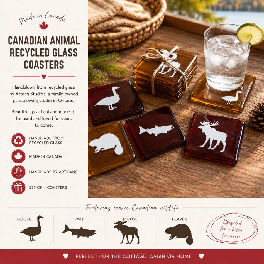 Canadian Animal Recycled Glass Coasters