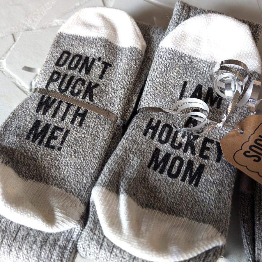 I am a Hockey Mom Don't Puck with Me Knee High Cotton Socks