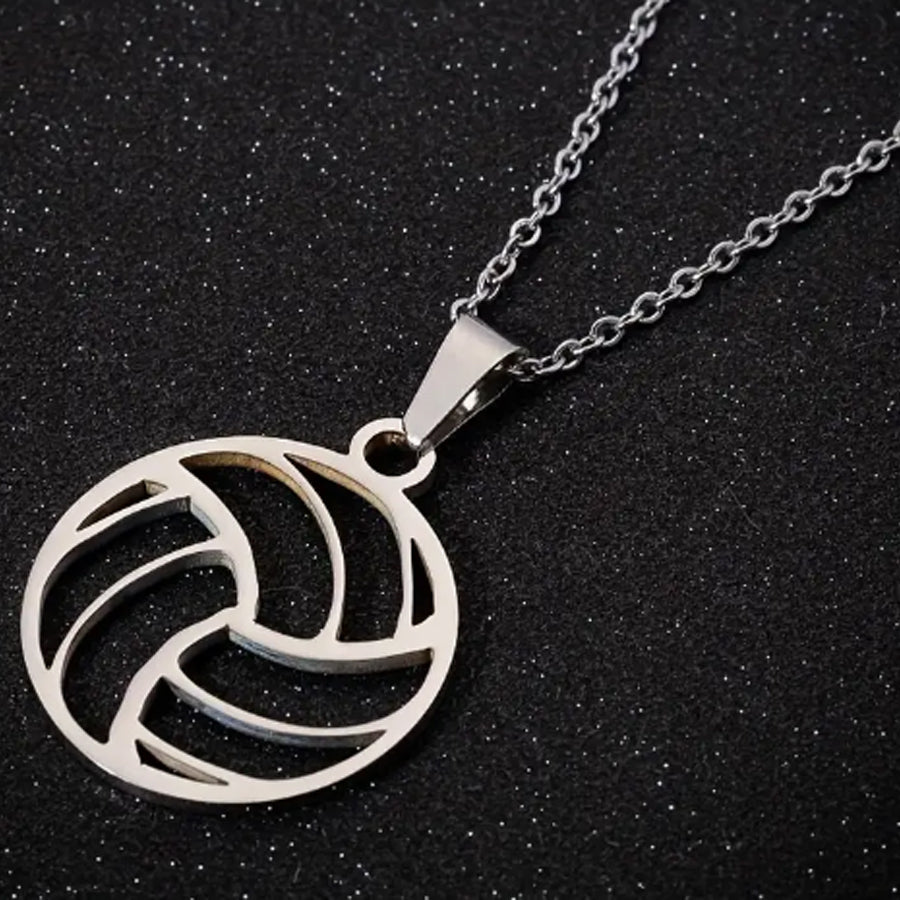 Silver Volleyball Pendant Necklace