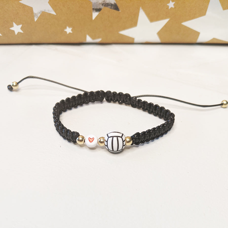 Volleyball with Love Charm Bracelet with Black Band