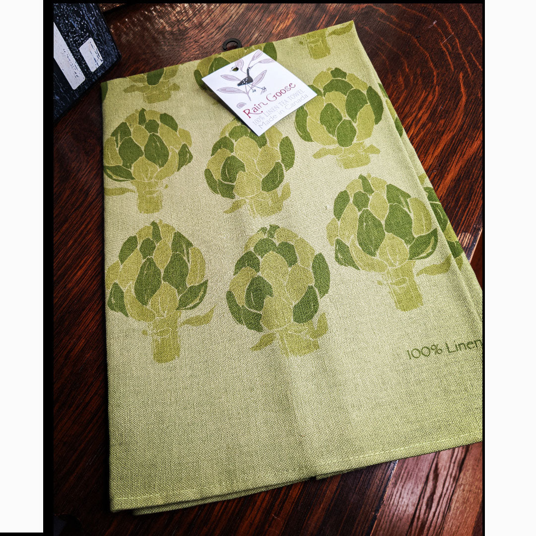 Green Artichoke Linen Tea Towel
