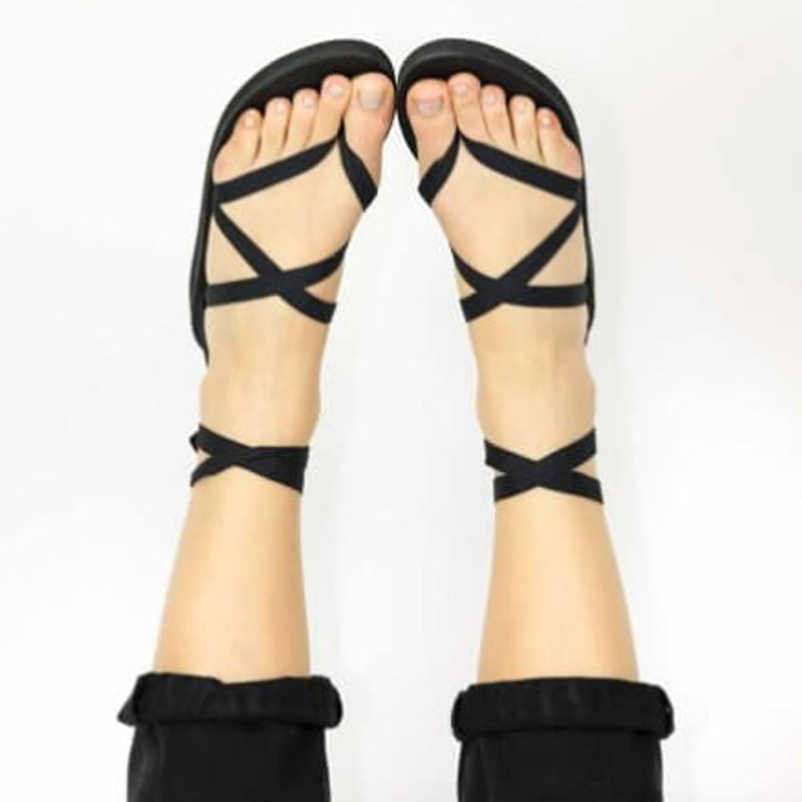 Sseko Black Leather Ribbon Sandals