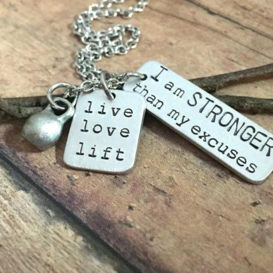 I am Stronger Than My Excuses Love to Lift Necklace