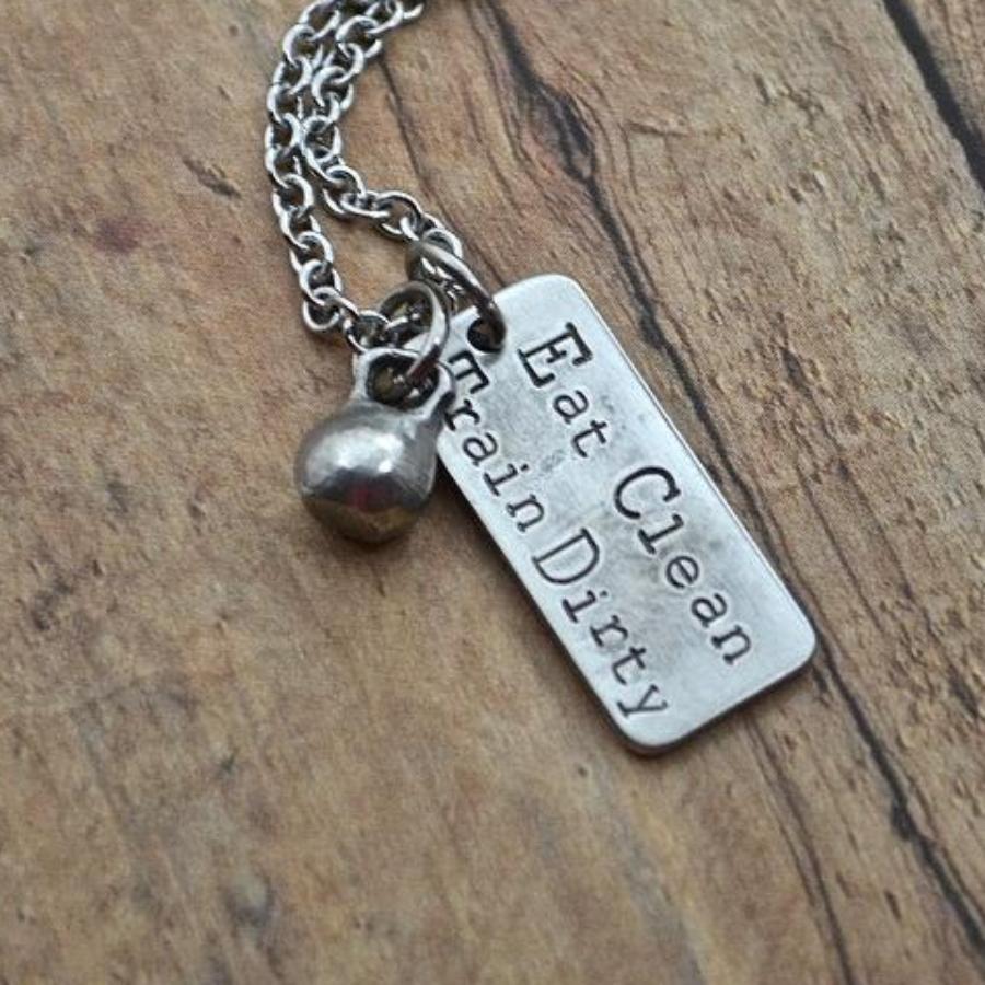 Eat Clean Train Dirty with Mini Kettlebell Necklace